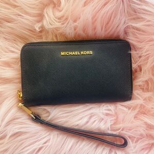 Michael Kors Black Wristlet with Gold Details